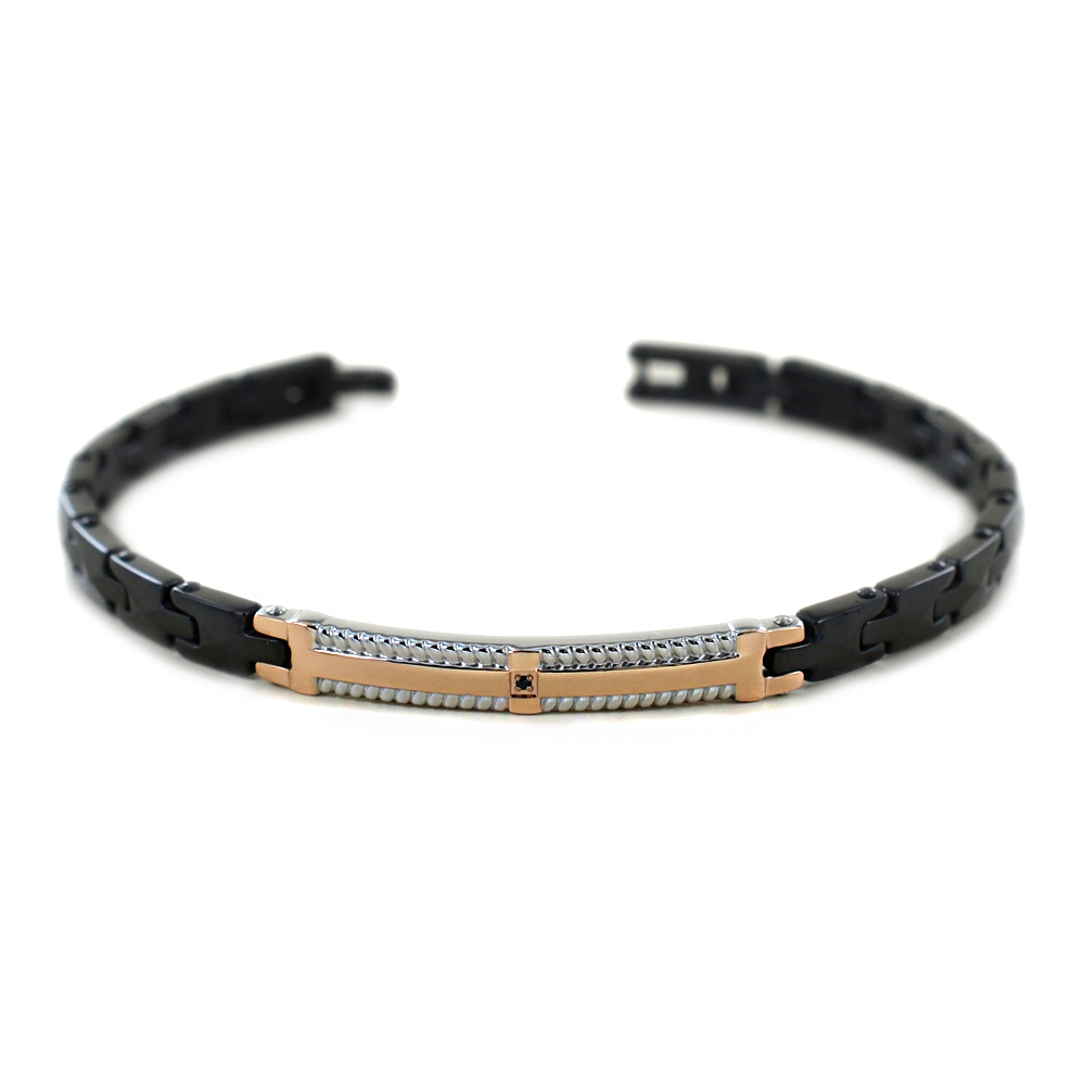 Bracciale Zancan da uomo in acciaio pvd nero e rosa EHB207