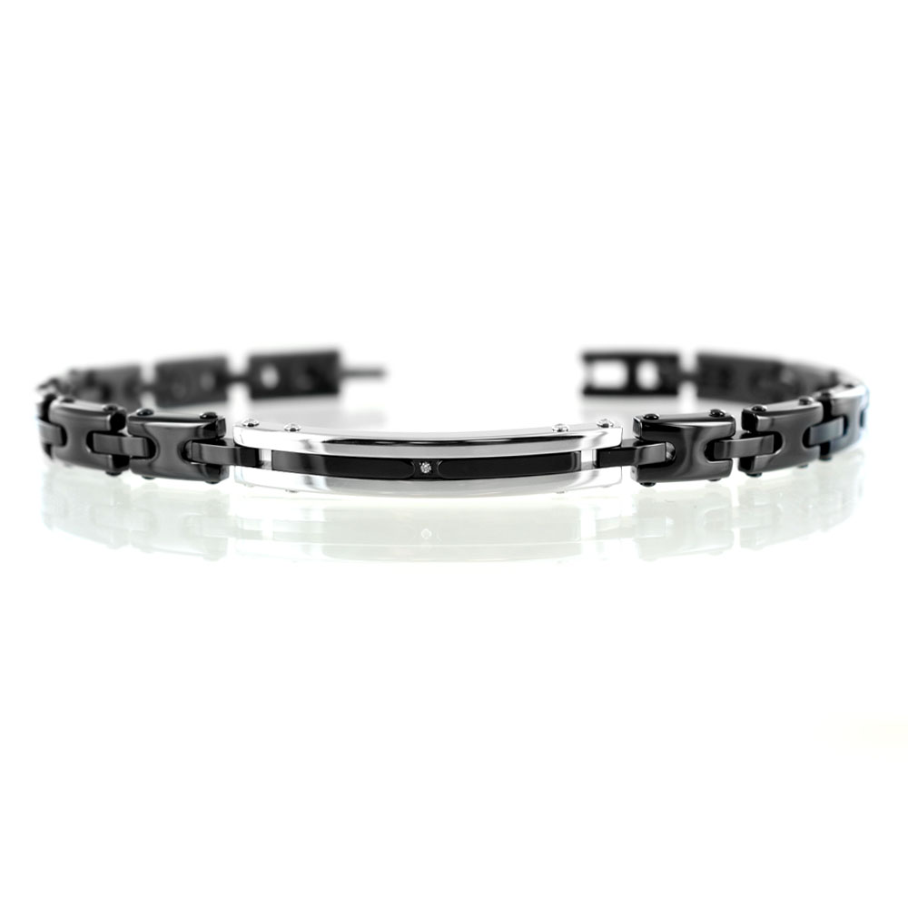 Bracciale Zancan da uomo in acciaio PVD nero e zaffiro EHB214 