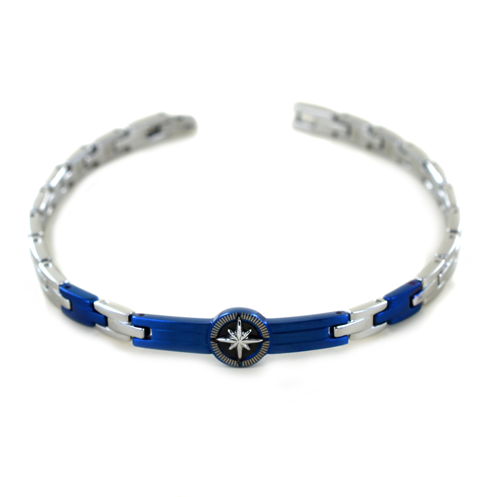 Bracciale Zancan da uomo in acciaio silver e pvd blu collezione Hi- Teck EHB231