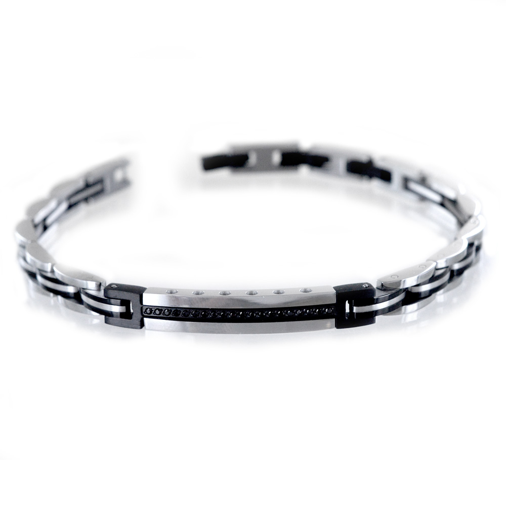 Bracciale Zancan da uomo in acciaio silver e pvd nero Hi-Teck UHB068