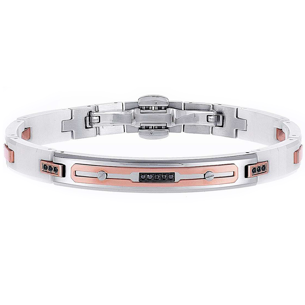 Bracciale Zancan da uomo in acciaio silver e rose con spinelli neri EHB 002