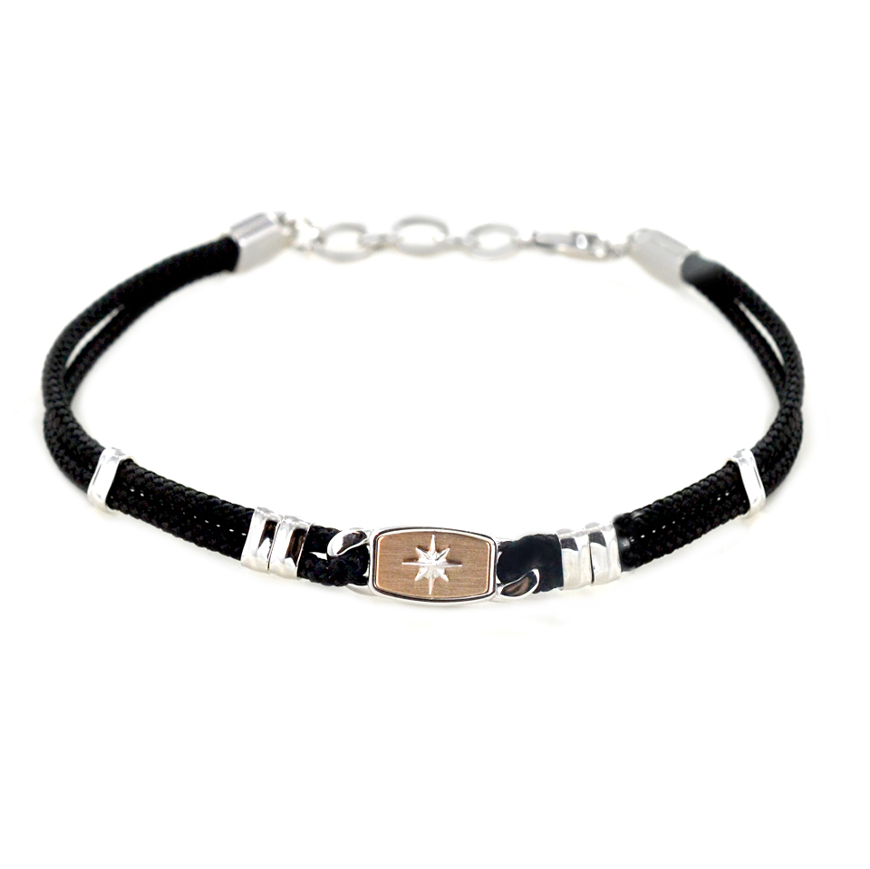 Bracciale Zancan da uomo in argento e oro con kevlar Nero ESB419R