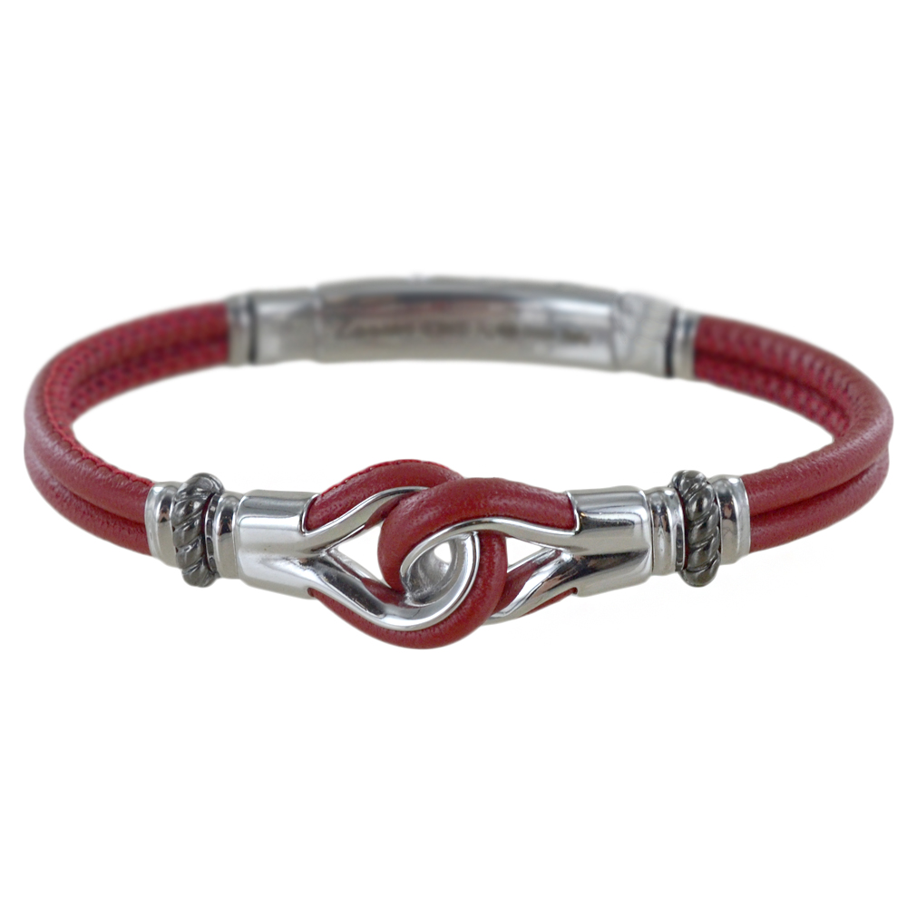 Bracciale Zancan da uomo in argento e pelle rossa con nodo centrale ESB182-RO