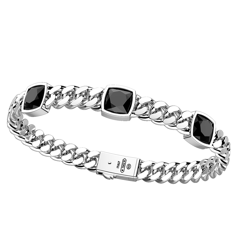 Bracciale Zancan da uomo in argento e pietre nere ESB073 