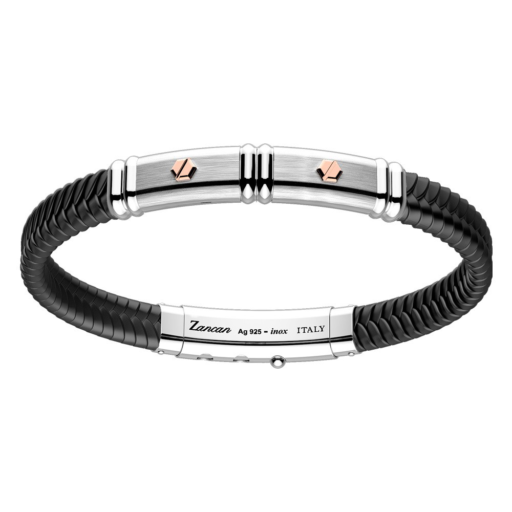 Bracciale Zancan da uomo in argento e silicone intrecciato nero EXB928R-TI