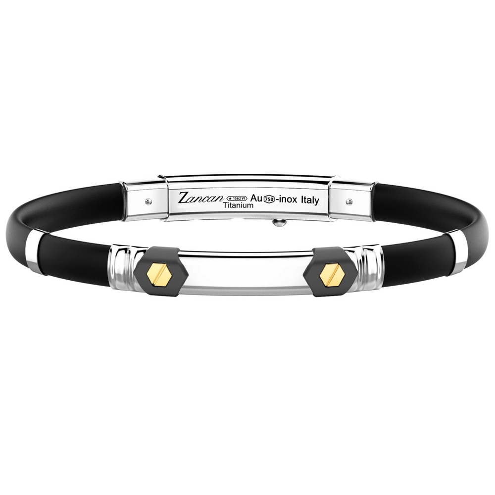 Bracciale Zancan da uomo in argento titanio oro giallo e silcone ETB 146G