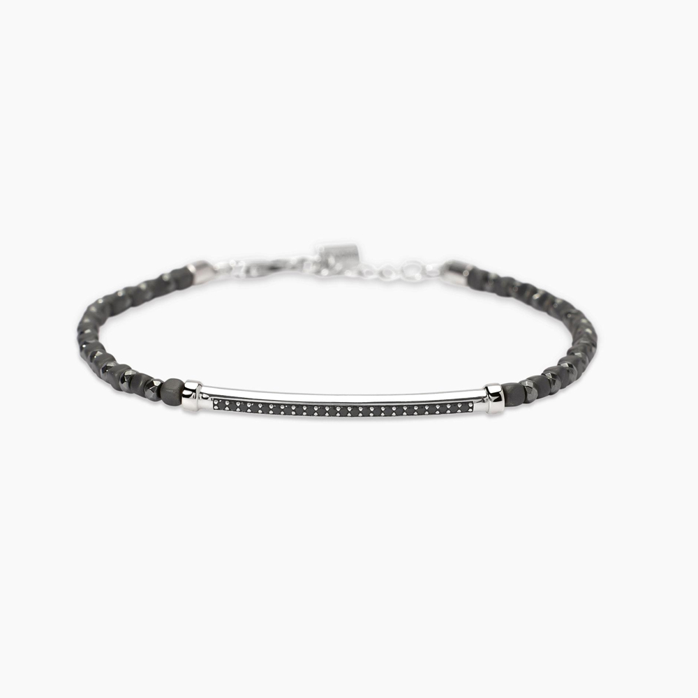 Braciale da uomo con ematite grigia e piastra in zirconi Black Rock 534090