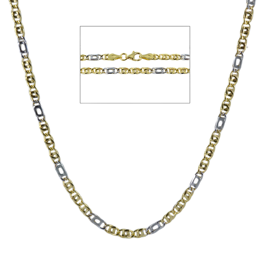 Catena da Uomo occhio di pernice alternata 50 cm in oro bicolore giallo e bianco 18kt