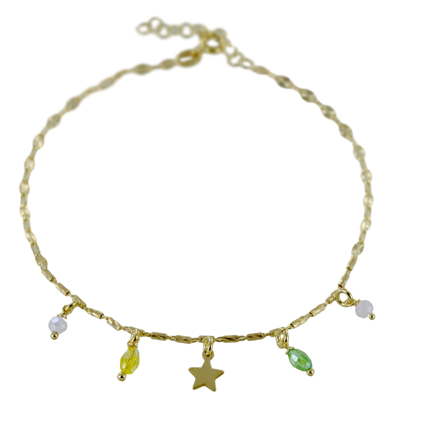 Cavigliera in argento dorato con stella e charm strass