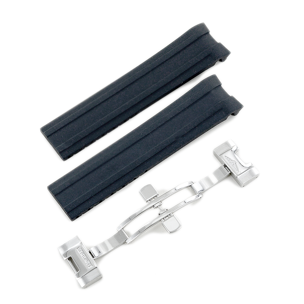 Cnturno slcone nero per orologo chusura deployante 20mm cauccù