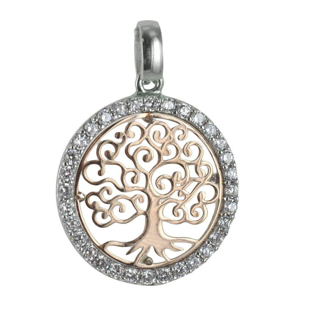 ciondolo Albero della Vita in oro giallo bianco e zirconi