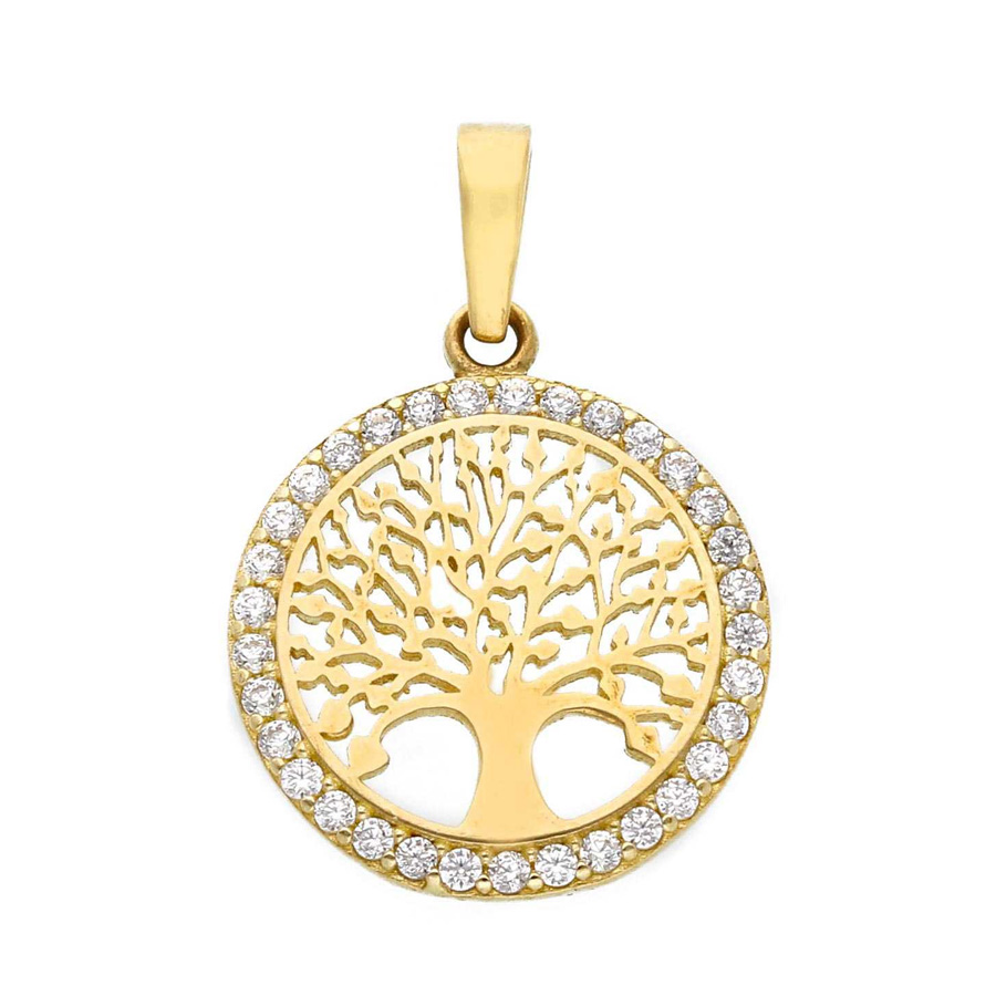 Ciondolo albero della vita in oro giallo 9 kt con zirconi