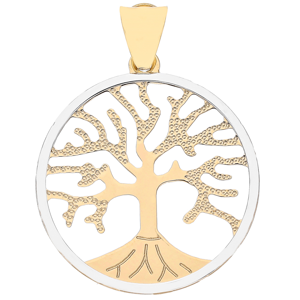 Ciondolo albero della vita maxi in oro giallo e bianco