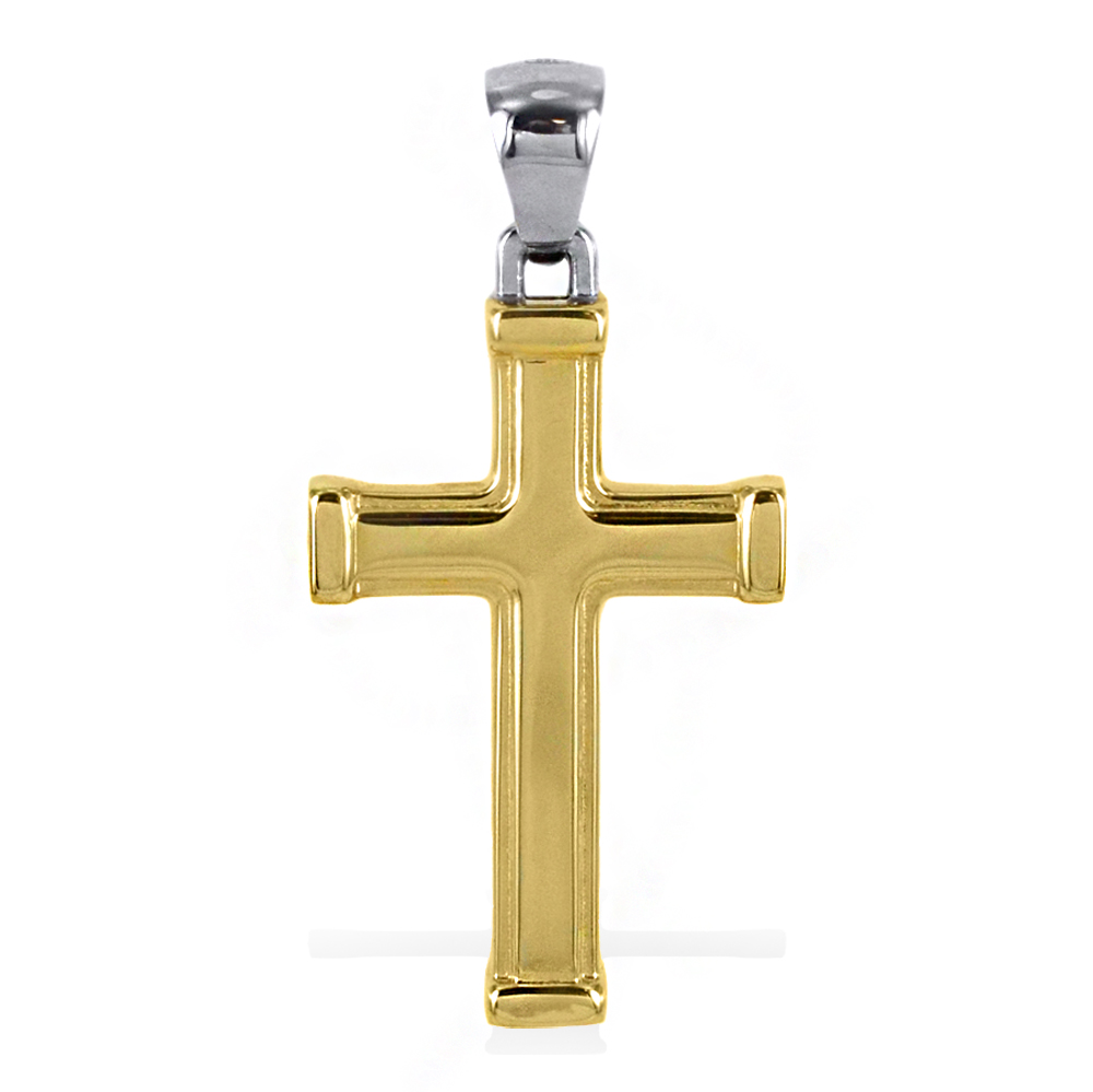 Ciondolo Croce moderna in oro giallo e bianco