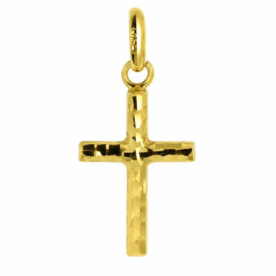 Ciondolo Croce moderna sfaccettata in oro giallo 