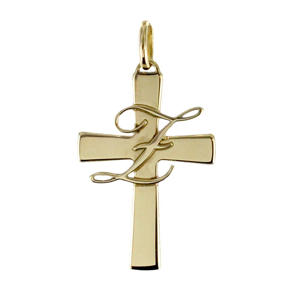 Ciondolo Croce Personalizzata con iniziale in oro giallo