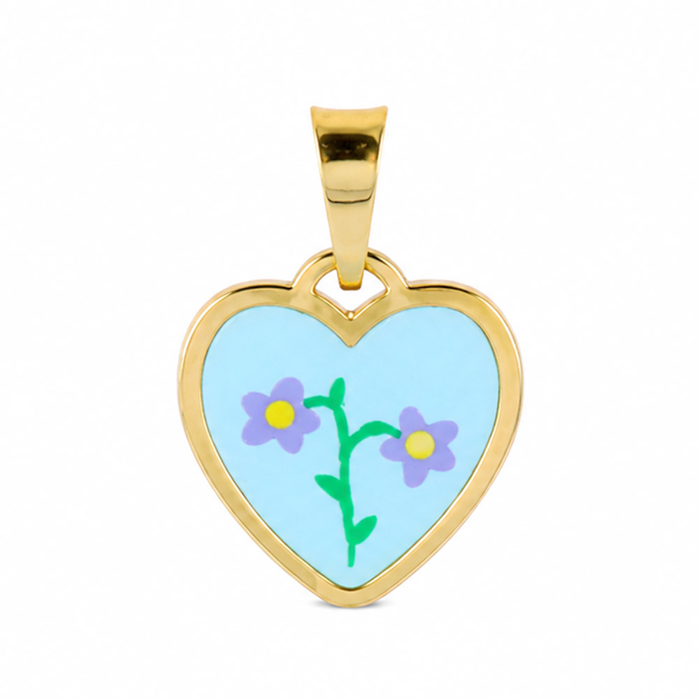 Ciondolo Cuore in Argento giallo con fiori in smalto