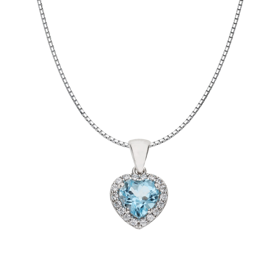 Ciondolo Cuore in oro e Zirconi colorati - Cuore Azzurro - catena in argento - Gioielli Miami 