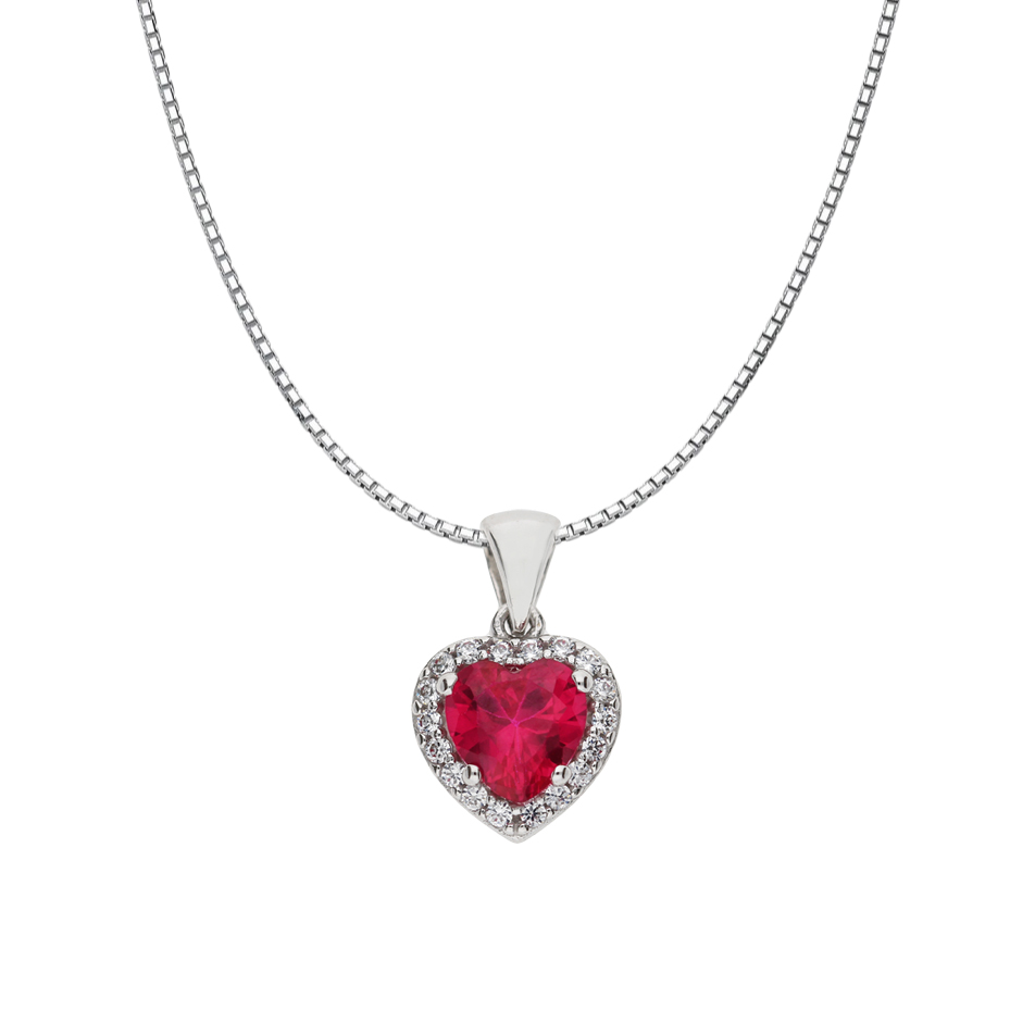 Ciondolo Cuore in oro e Zirconi colorati - Cuore Rosso - catena in argento - Gioielli Miami 