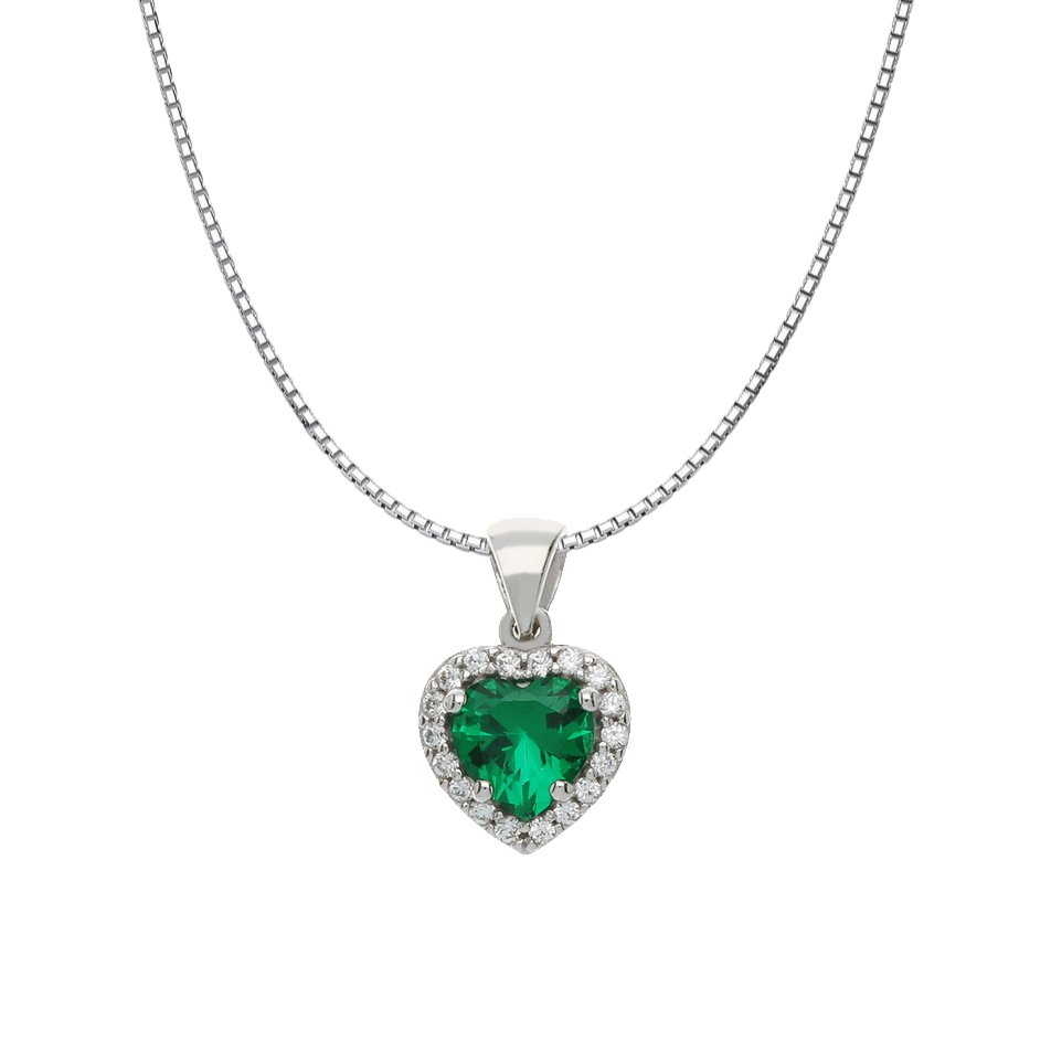 Ciondolo Cuore in oro e Zirconi colorati - Cuore Verde - catena in argento - Gioielli Miami 