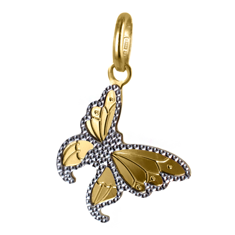 Ciondolo farfalla in oro giallo e bianco con collana
