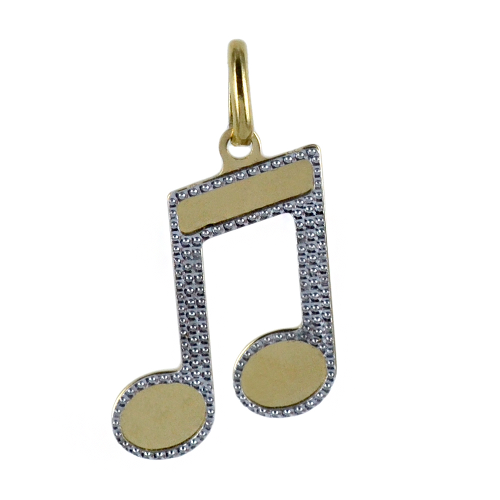 Ciondolo nota musicale in oro giallo e bianco con collana