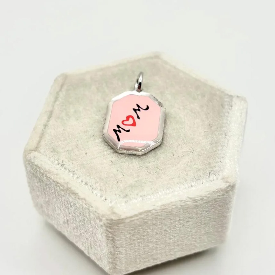 Ciondolo scritta e fiori MOM - ciondolo mamma rosa