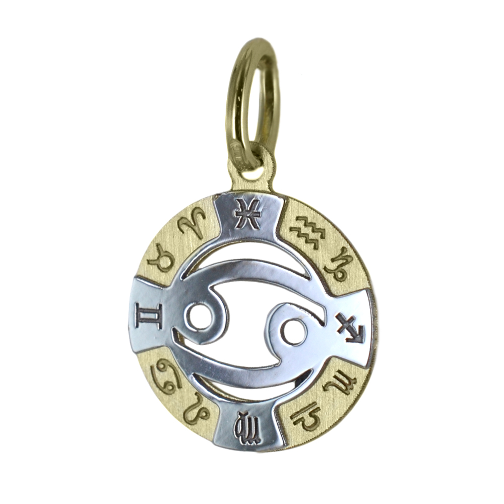 Cancer Zodiac sign pendant in 18 kt gold 13 mm