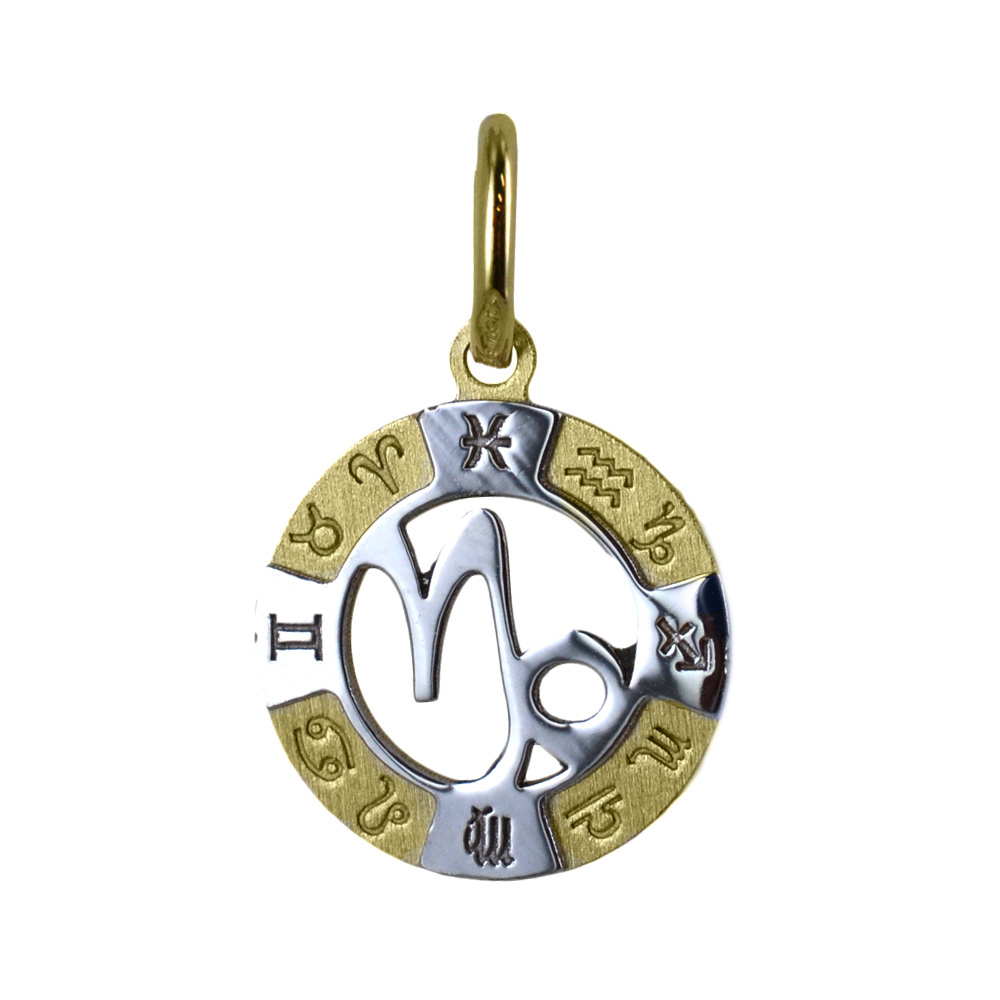 Capricorn Zodiac sign pendant in 18 kt gold 13 mm