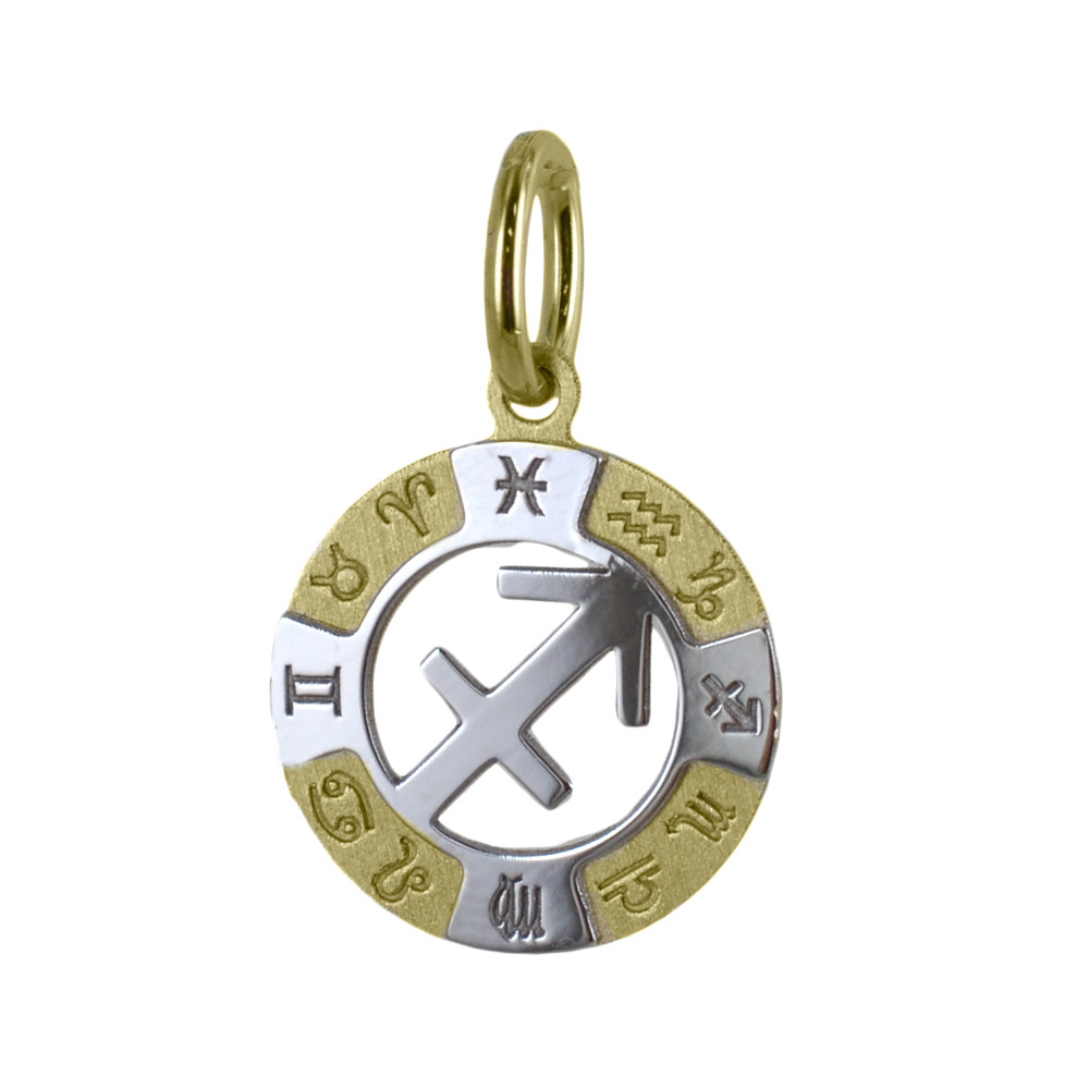 Sagitarius Zodiac sign pendant in 18 kt gold 13 mm