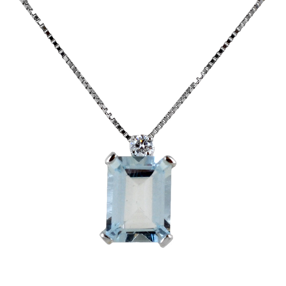 Collana con ciondolo Acquamarina ct 1.50 e Diamante ct 0.04 G