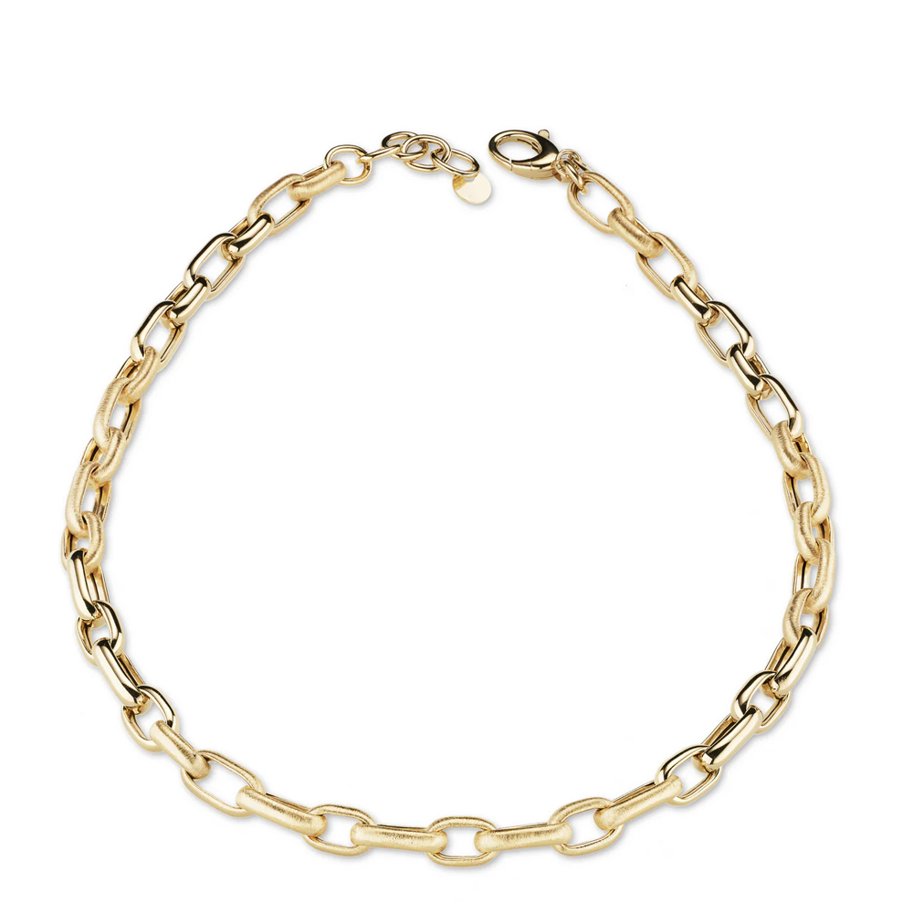 Collana a catena satinata e lucida Dvccio argento placcato oro giallo 24 kt