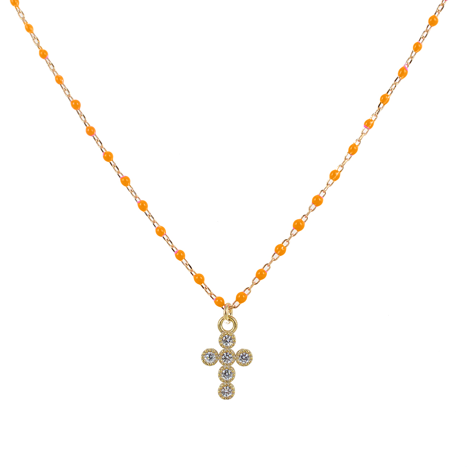 Collana Agios CRUCIS colorata arancione con Croce