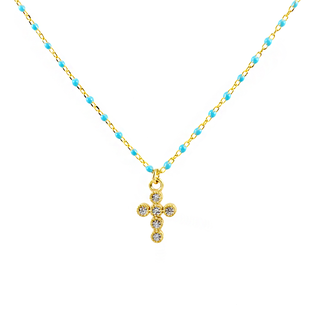 Collana Agios CRUCIS colorata azzurro con Croce