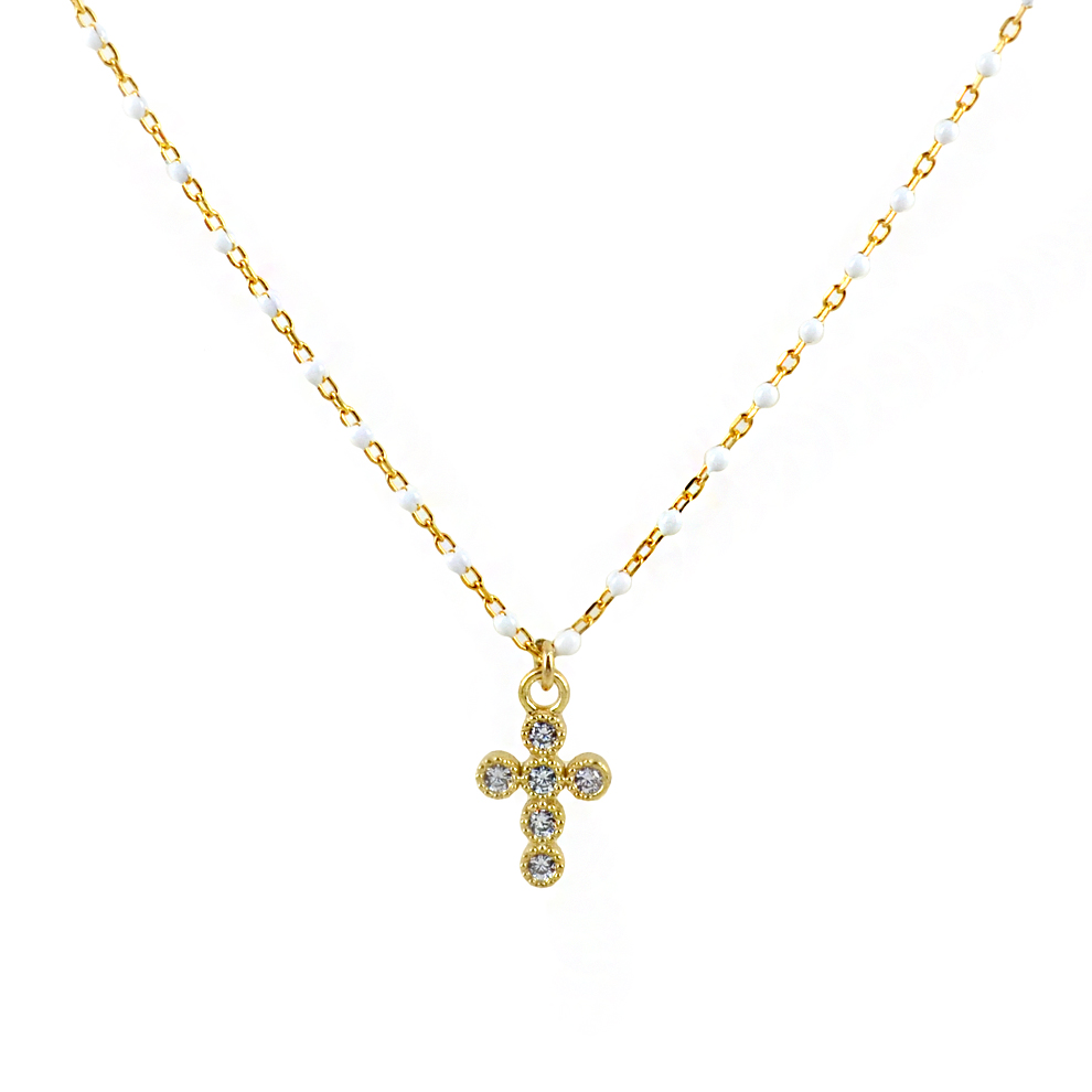 Collana Agios CRUCIS colorata bianco con Croce