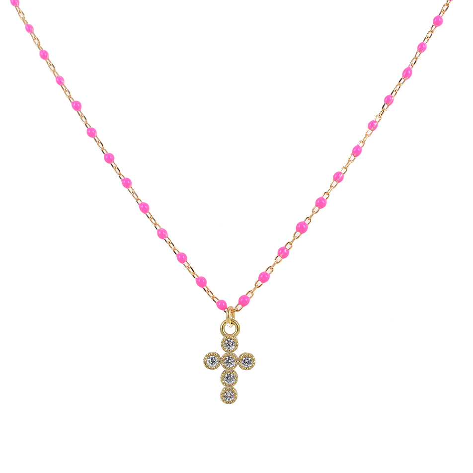 Collana Agios CRUCIS colorata fucsia con Croce