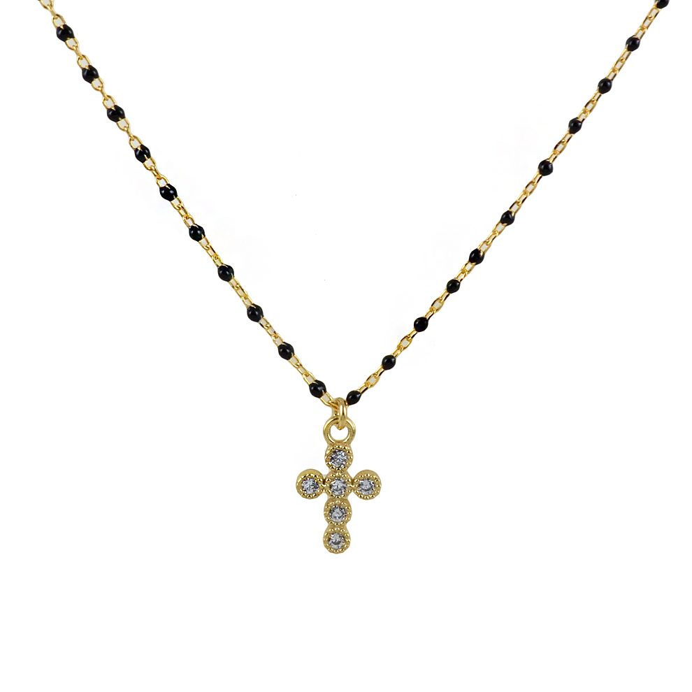 Collana Agios CRUCIS colorata nero con Croce