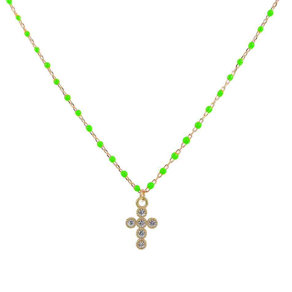 Collana Agios CRUCIS colorata verde con Croce