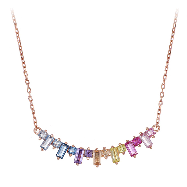 Collana Arcobaleno Rainbow in argento rosa e Zirconi Cuori Milano