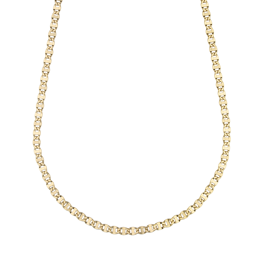Collana catena piatta da uomo traversino diamantato oro giallo 50 cm