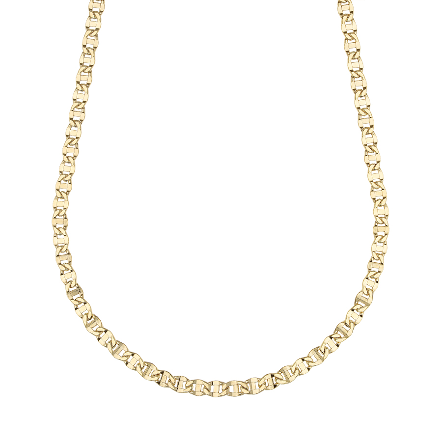 Collana catena piatta da uomo traversino diamantato oro giallo 50 cm