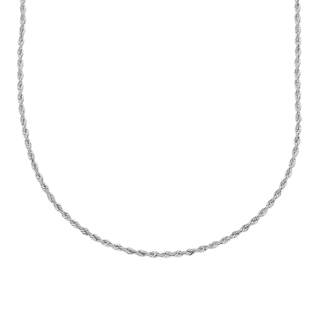 Collana catena Unisex maglia fune piena in oro bianco 60 cm