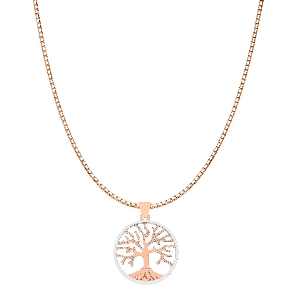 Collana ciondolo albero della vita in oro bianco e rosa e argento 