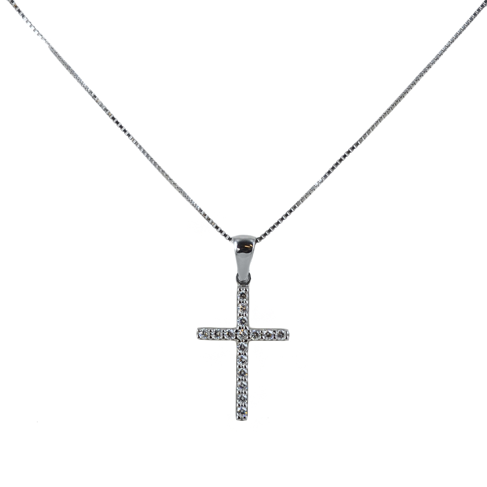 Collana ciondolo Croce con zirconi in oro e argento 