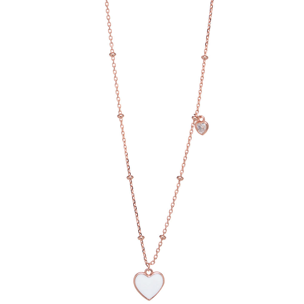 Collana ciondolo cuore argento rosa e smalto bianco