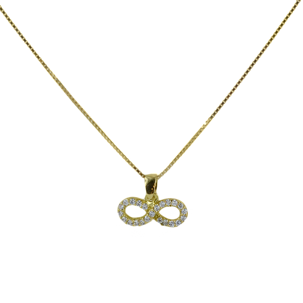 Collana ciondolo Infinito in oro giallo e argento con zirconi