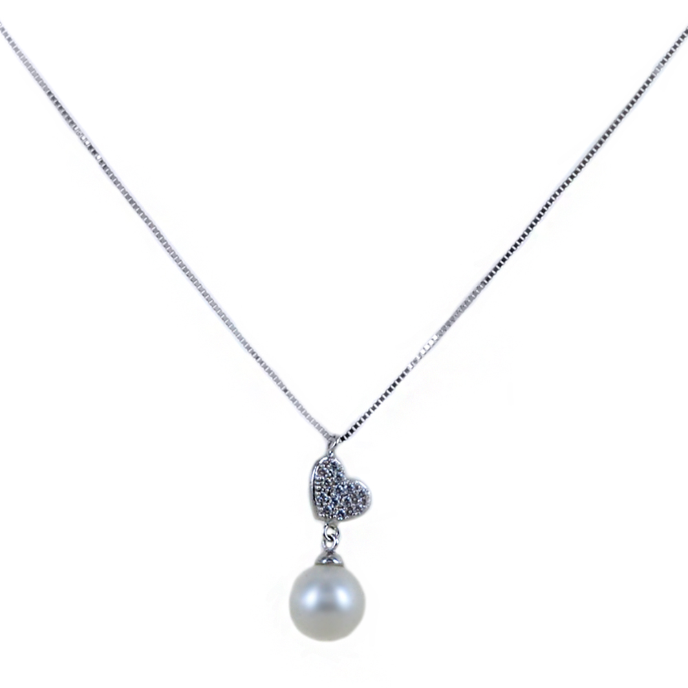 Collana ciondolo Perla Freshwater e cuore di zirconi 