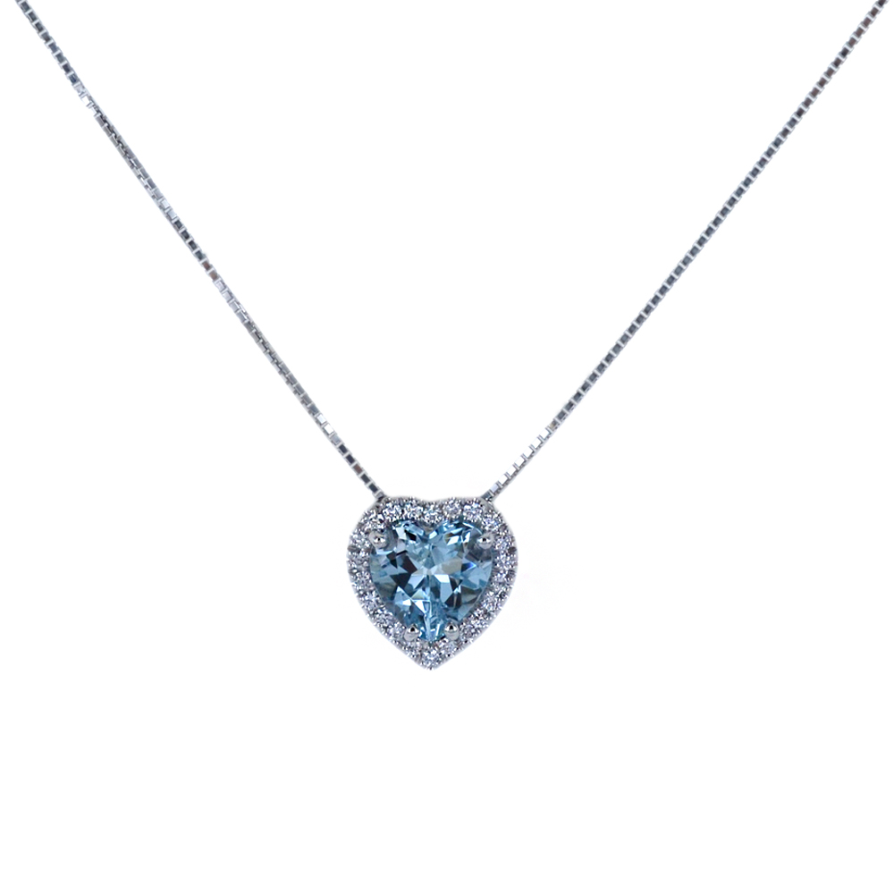 Collana con Acquamarina CUORE e diamanti 