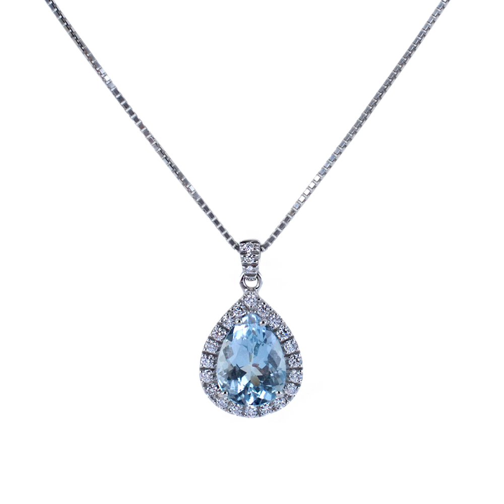 Collana con Acquamarina GOCCIA e diamanti oltre 2 carati 