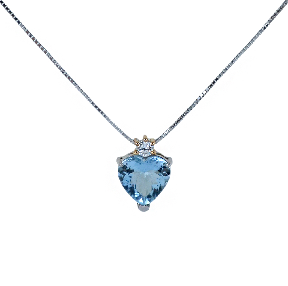 Collana con ciondolo Acquamarina Cuore e diamante 